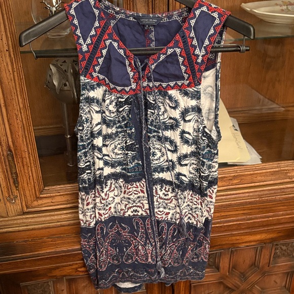 Lucky Brand Navy and Red Boho Tank Top - Picture 1 of 3